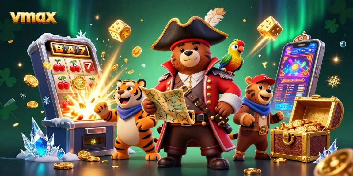 Experience thrilling vmax casino action with our vibrant 3D illustration showcasing jackpot excitement, wild characters, and immersive gaming.