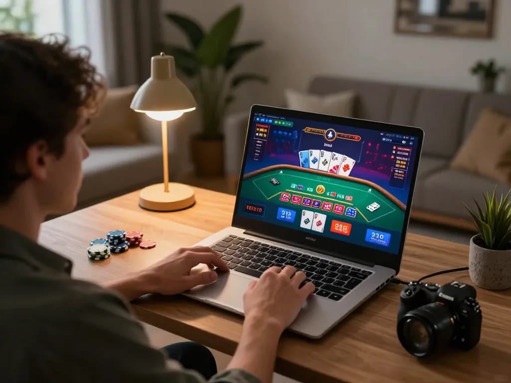 Engaging in online blackjack gameplay at open 88 casino platform from a cozy home setup