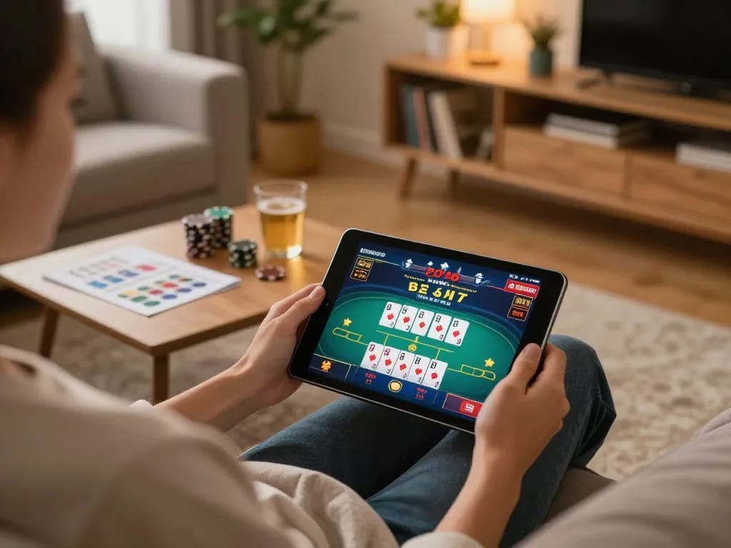 nk88 win poker game interface displayed on tablet during cozy home session