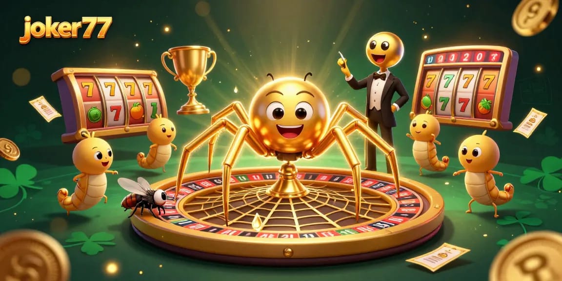 Place strategic bets with joker77 in this vibrant 3D casino scene, rich with slot symbols and animated action.