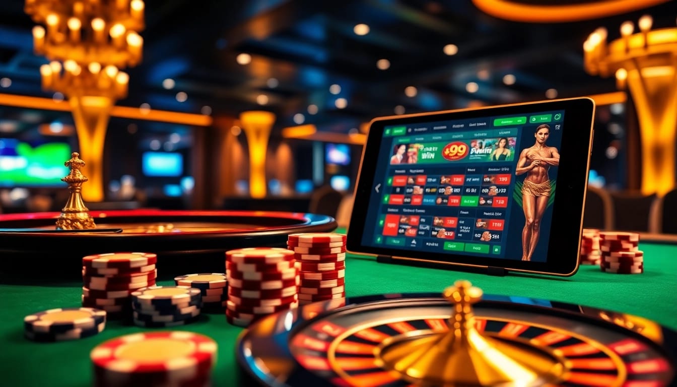 The 99win app showcased on a stylish casino table, featuring poker chips and a roulette wheel.