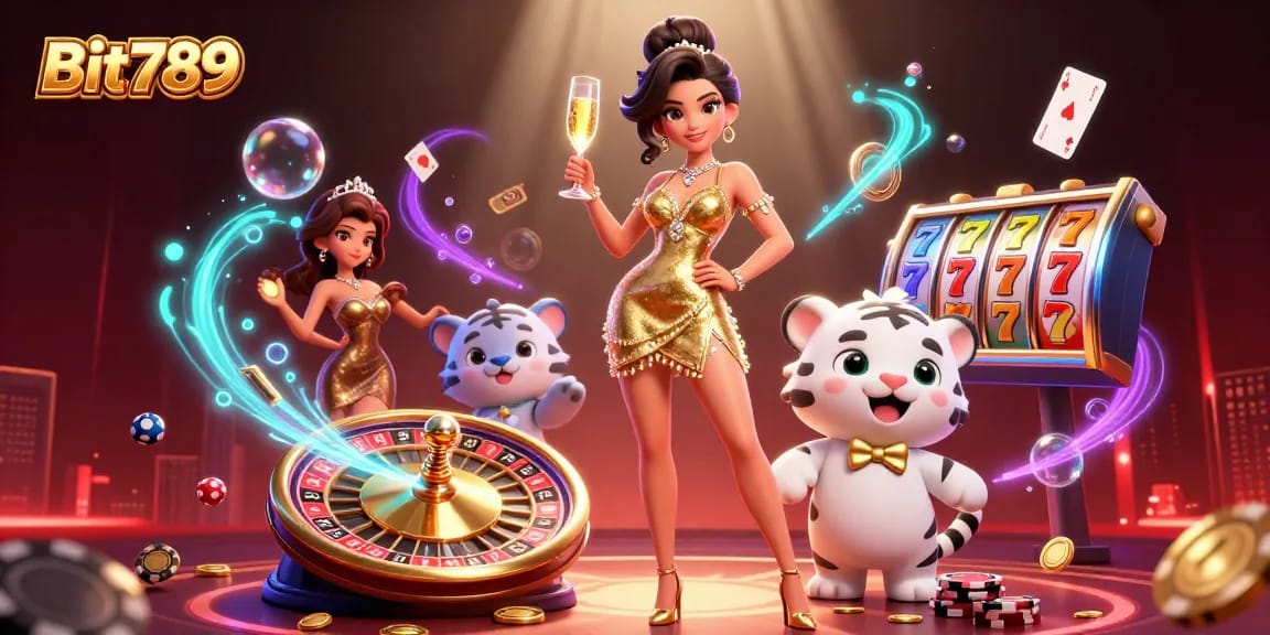Engage in thrilling gameplay at Bit789 with vibrant casino elements and exciting characters.