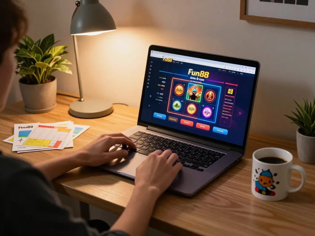 Engaging in real-money gambling on Fun88 com during a cozy home gaming session.
