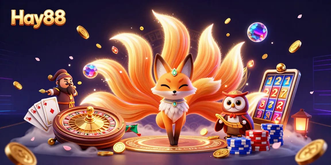 Engage with Hay88 for thrilling casino experiences featuring colorful 3D characters amidst golden coins and vibrant game elements.