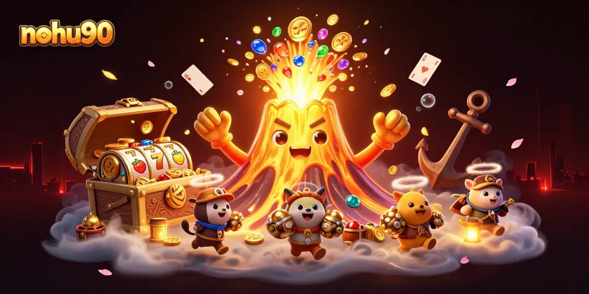 Experience jackpots at nohu90 with vibrant treasures, slot symbols, and adventure-filled gaming.