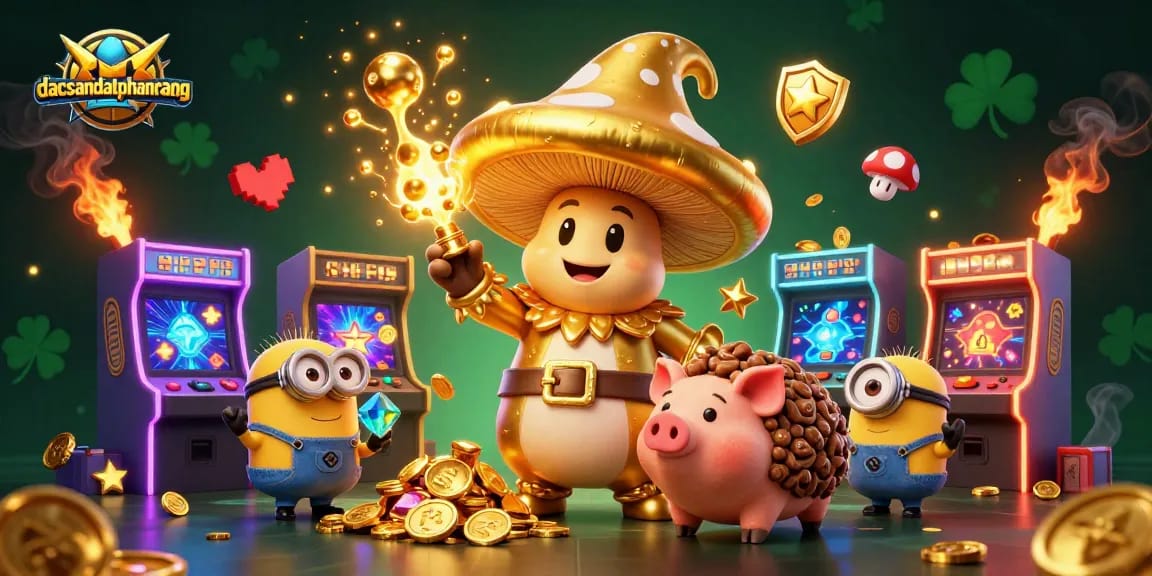 Experience thrilling gameplay at dacsandatphanrang casino with a dazzling golden wizard and vibrant game elements.