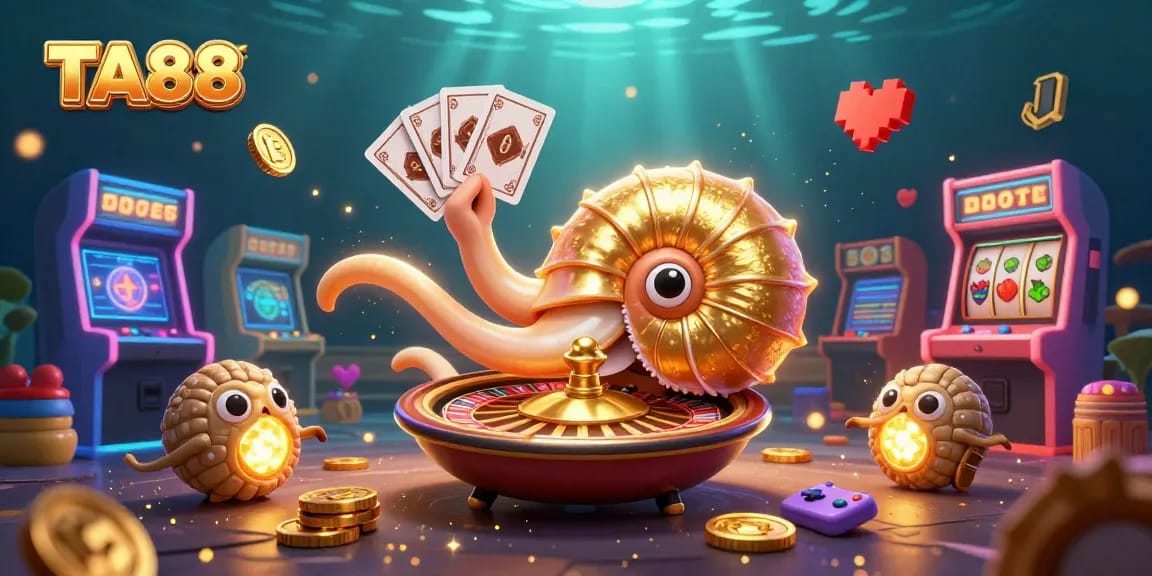 Experience the TA88 gaming adventure with a colorful casino-themed 3D illustration of dynamic casino elements and characters.