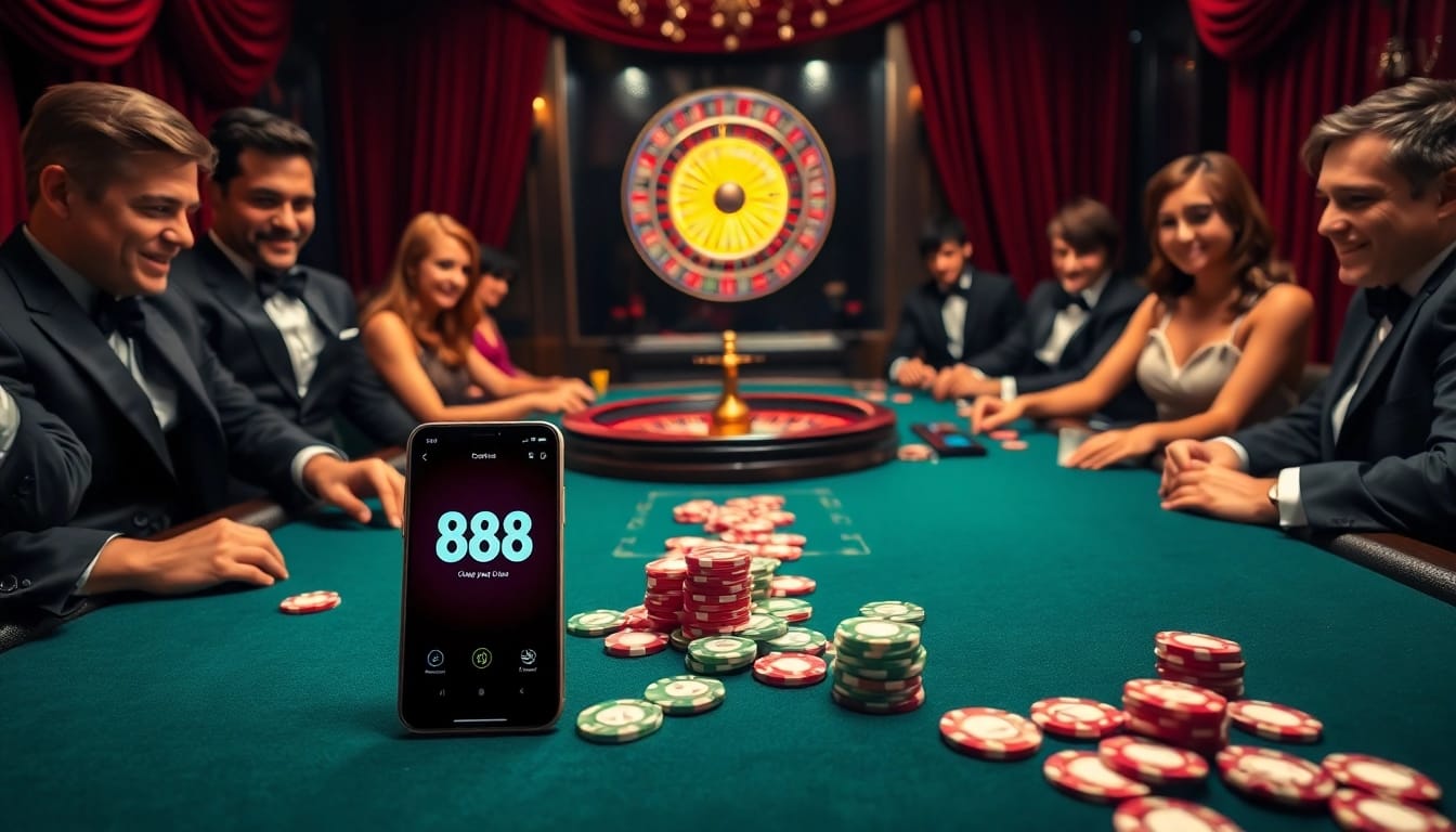 Players enjoying their game at 88i casino table with bright poker chips and a roulette wheel.