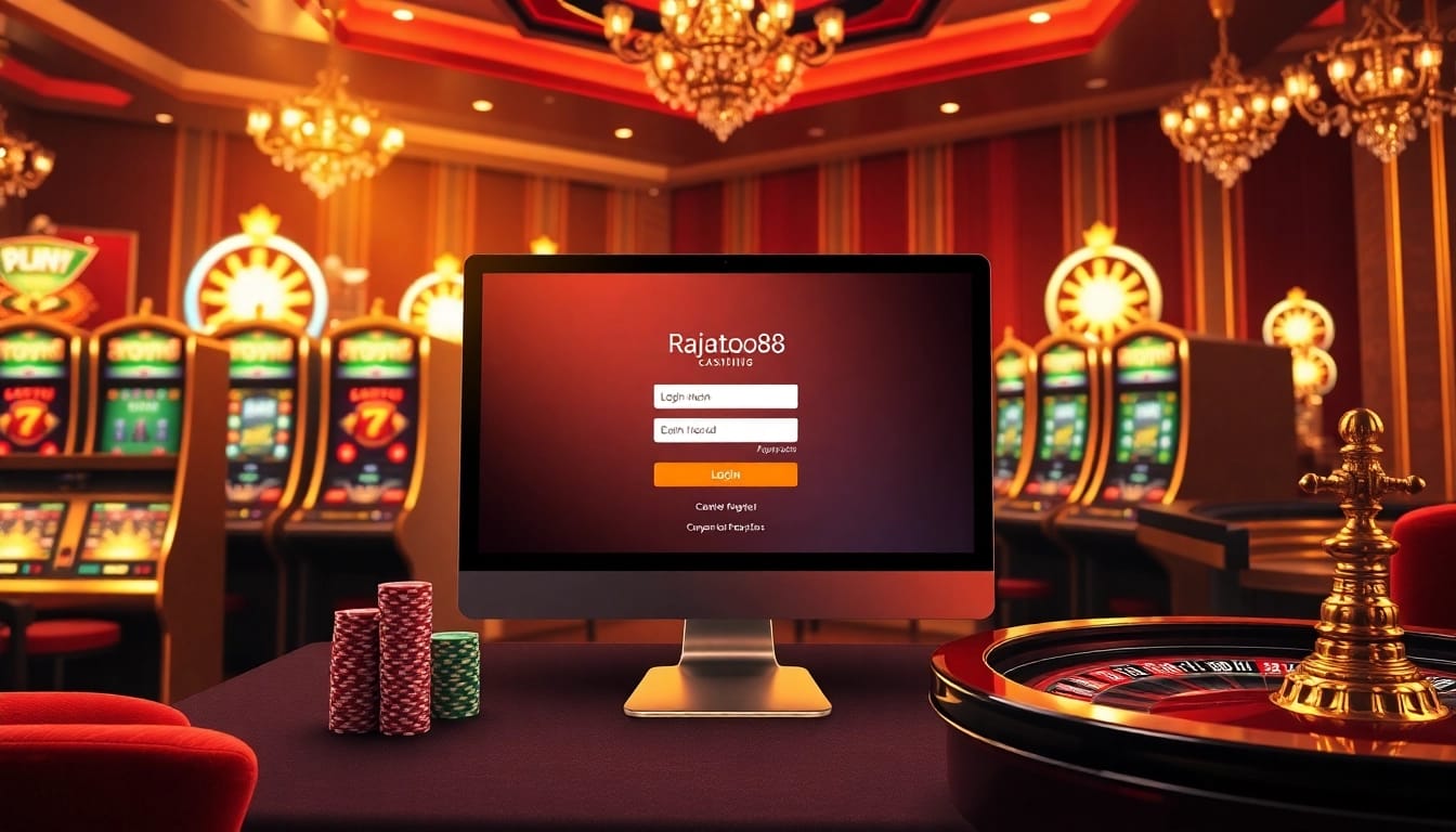 Access your gaming excitement with login rajatoto88 in a luxurious casino atmosphere featuring vibrant slots and roulette.