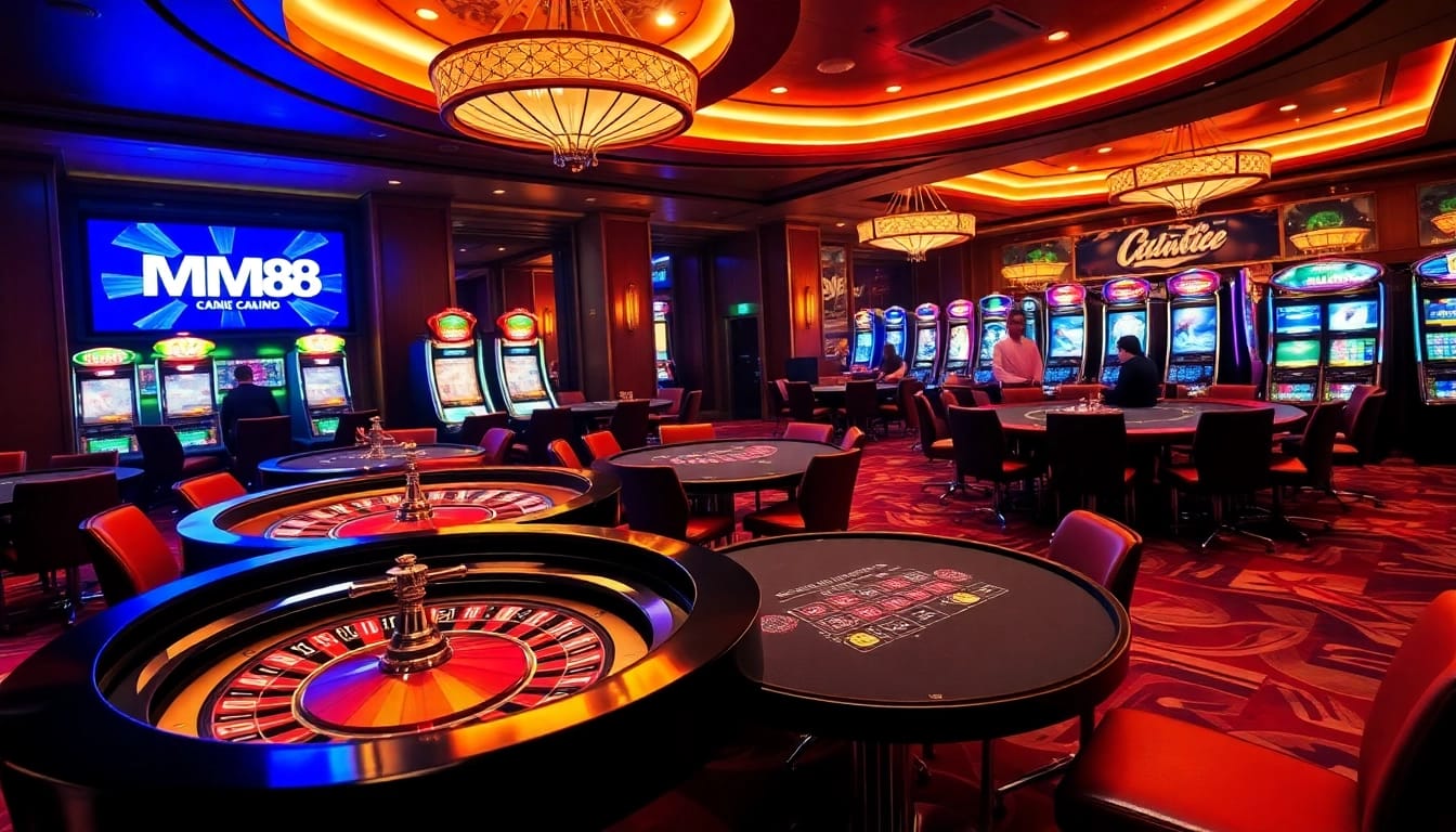 Experience the excitement at mm88 casino with bustling roulette tables and lively blackjack games.