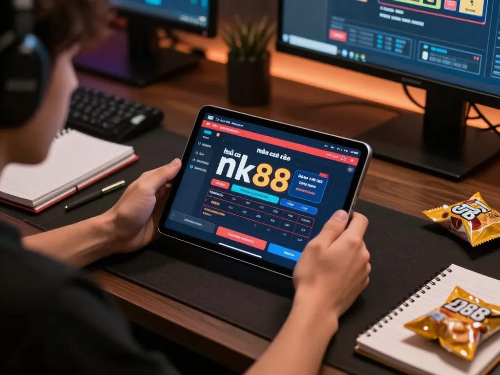 Person playing at nhà cái nk88 online casino, highlighting engagement in strategic betting.
