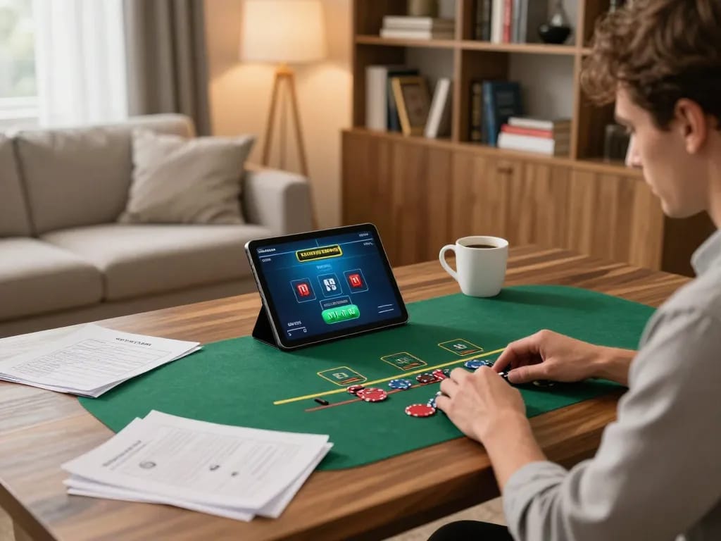 UU88 user engaging in a live dealer game on a tablet, showcasing responsible gambling.