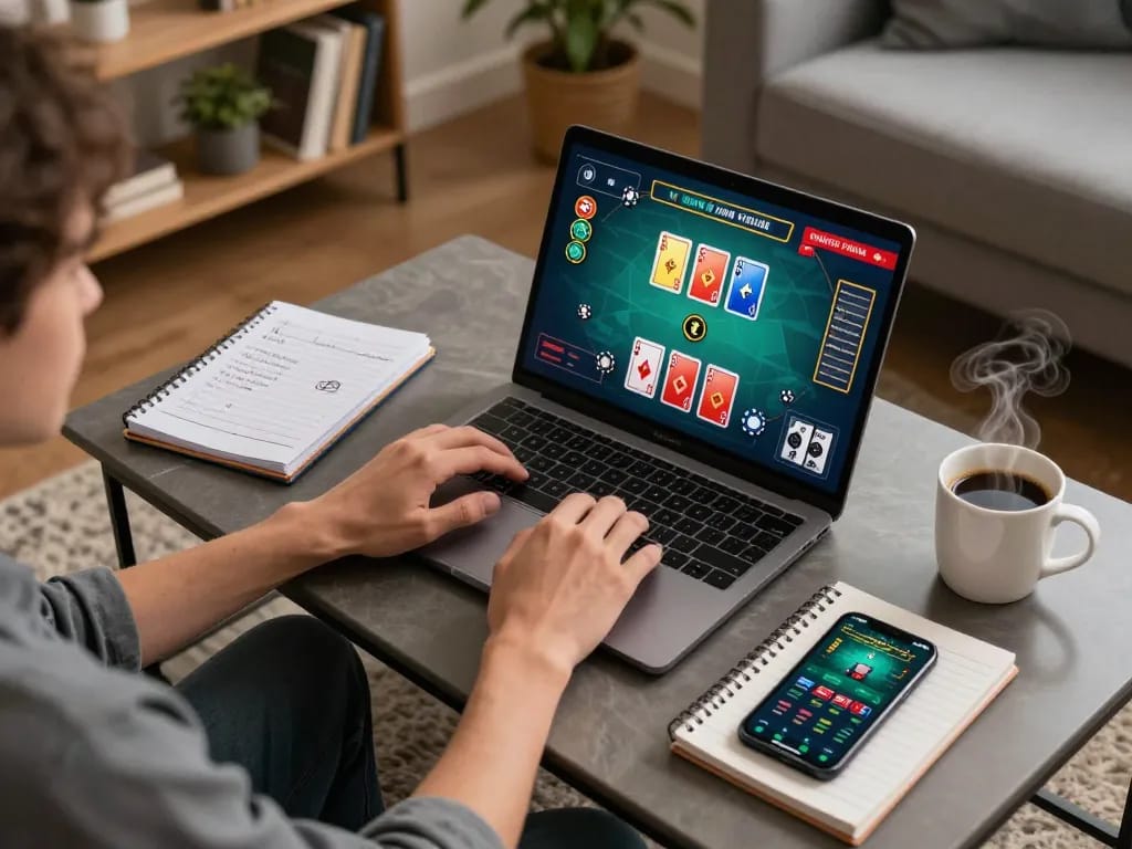 Engaging online poker session featuring m120 strategy notes and vibrant gameplay.