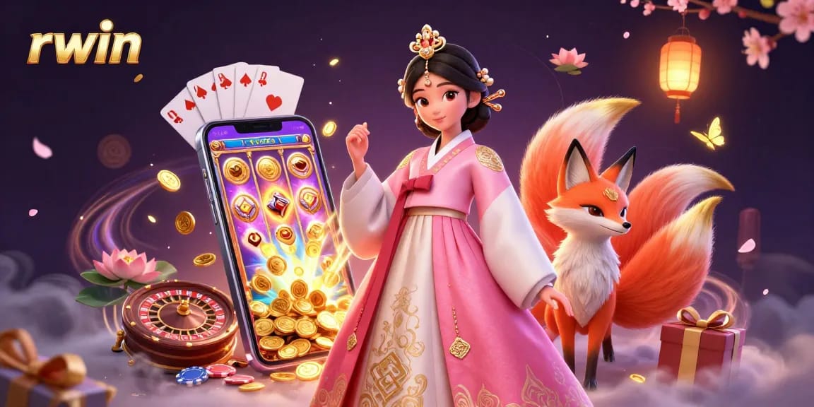 Experience rwin's vibrant gameplay through a dynamic 3D illustration of casino elements.