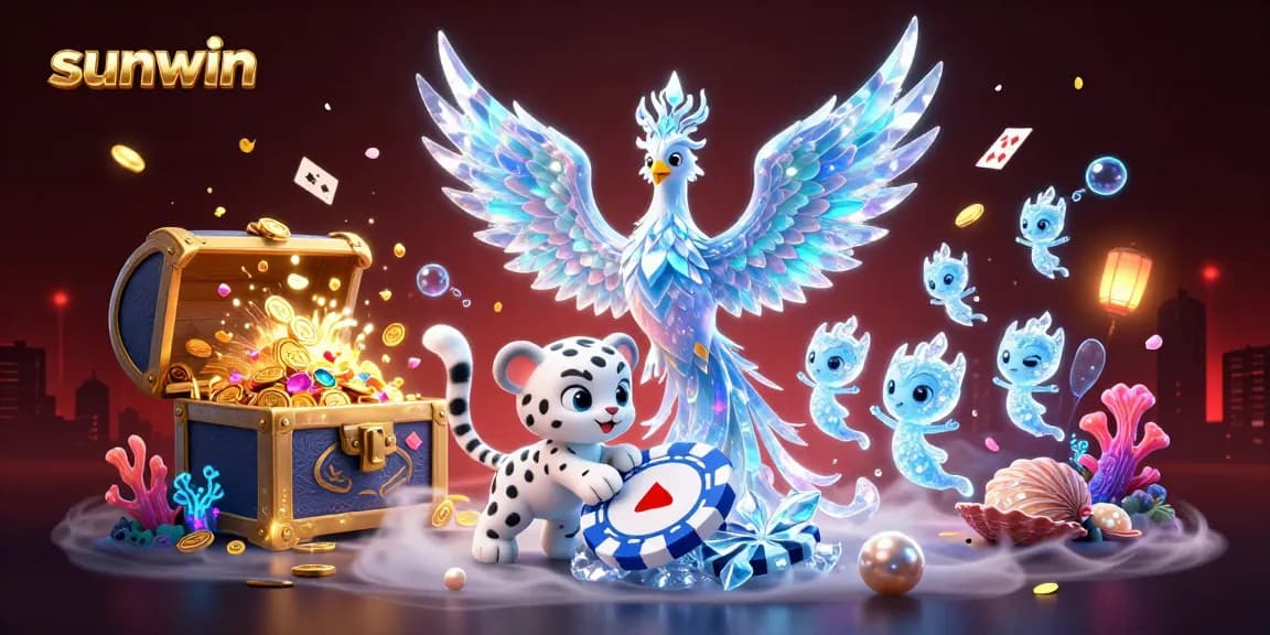 Experience sunwin's exciting features with vivid 3D characters and casino-themed elements in an immersive scene.