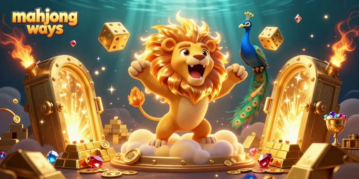 Experience the thrill of mahjong ways with vibrant slot icons and gleaming treasure in this dynamic 3D scene.