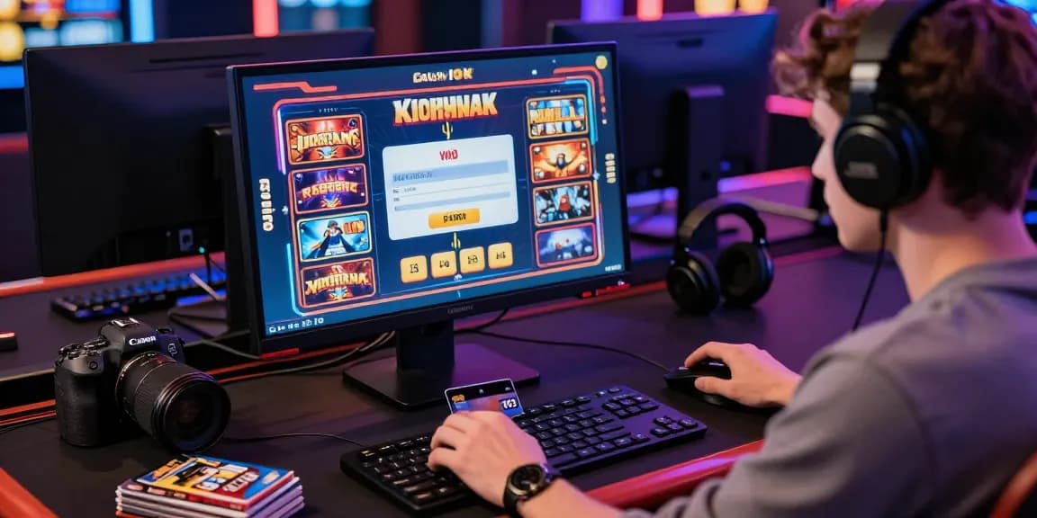 Player at a modern online casino using Visa credit card on https://cullengolfclub.co.uk while enjoying vibrant slot games, creating an engaging atmosphere.