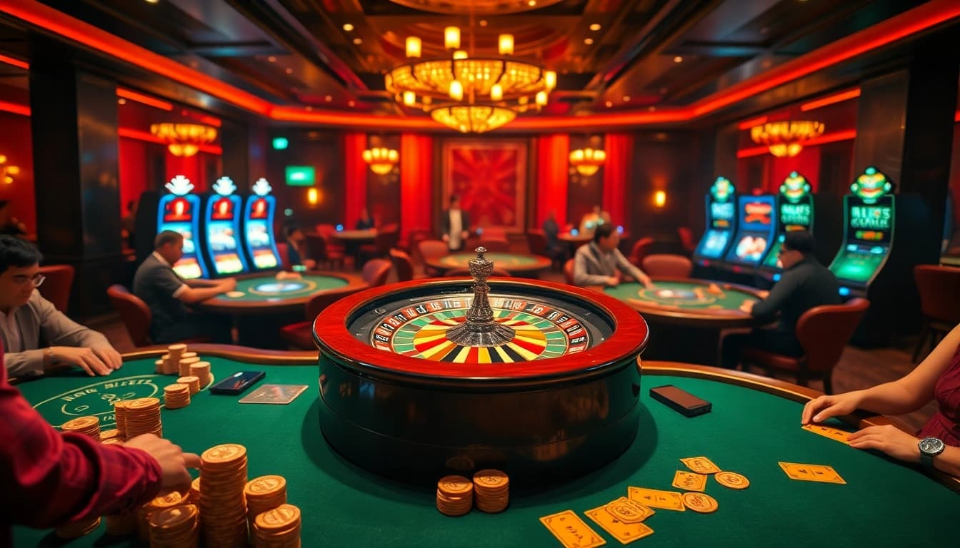 Experience the thrill of playing 22JL at vibrant casino tables, featuring roulette and poker.