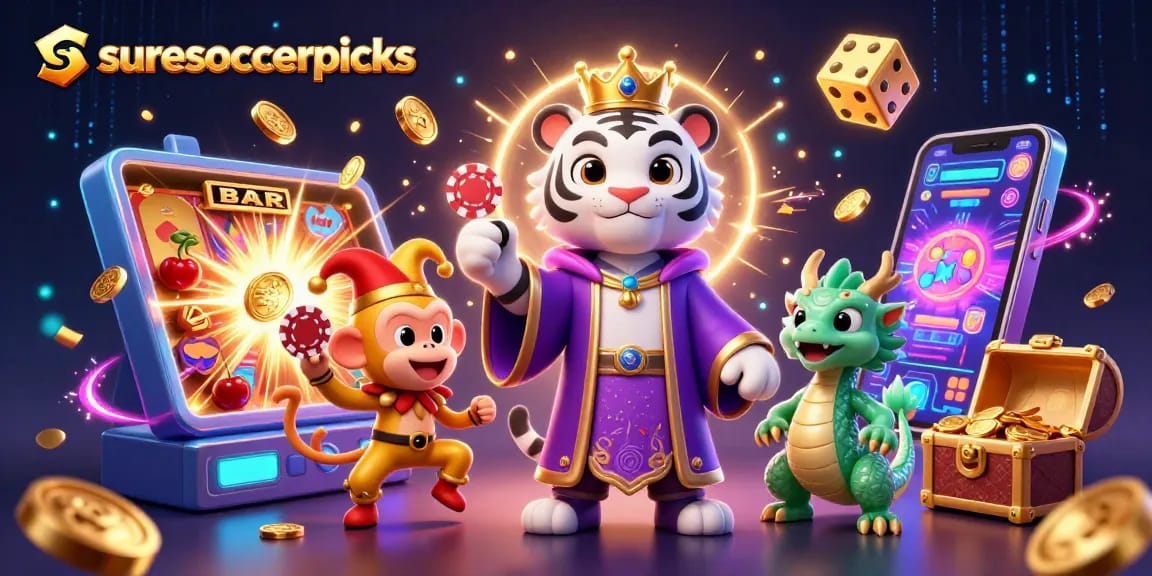 Engage with suresoccerpicks through an exciting 3D illustration showcasing vibrant casino elements and characters.