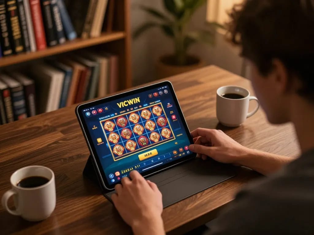 Engaged player exploring VICWIN online casino app for thrilling gaming experience.