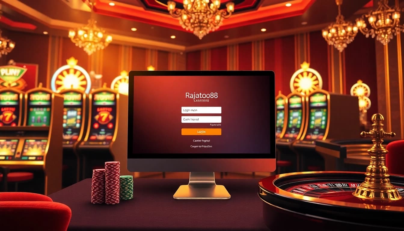 Access your gaming excitement with login rajatoto88 in a luxurious casino atmosphere featuring vibrant slots and roulette.