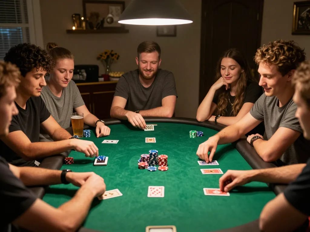 Bebas terlibat teman-teman bermain poker di rumah fokus pada strategi permainan PG Soft Demo Gratis dengan chip dan kartu