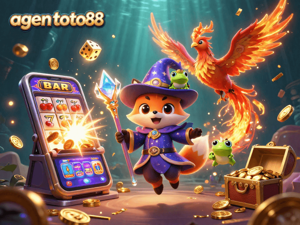 Experience big wins and excitement at agen toto88 with this vibrant casino scene filled with magical characters and jackpot symbols.
