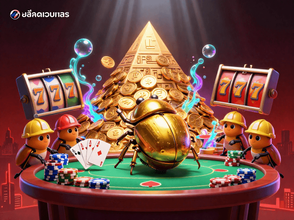 Engage with สล็อตเว็บตรง through this vibrant 3D digital illustration, showcasing dynamic gameplay elements.