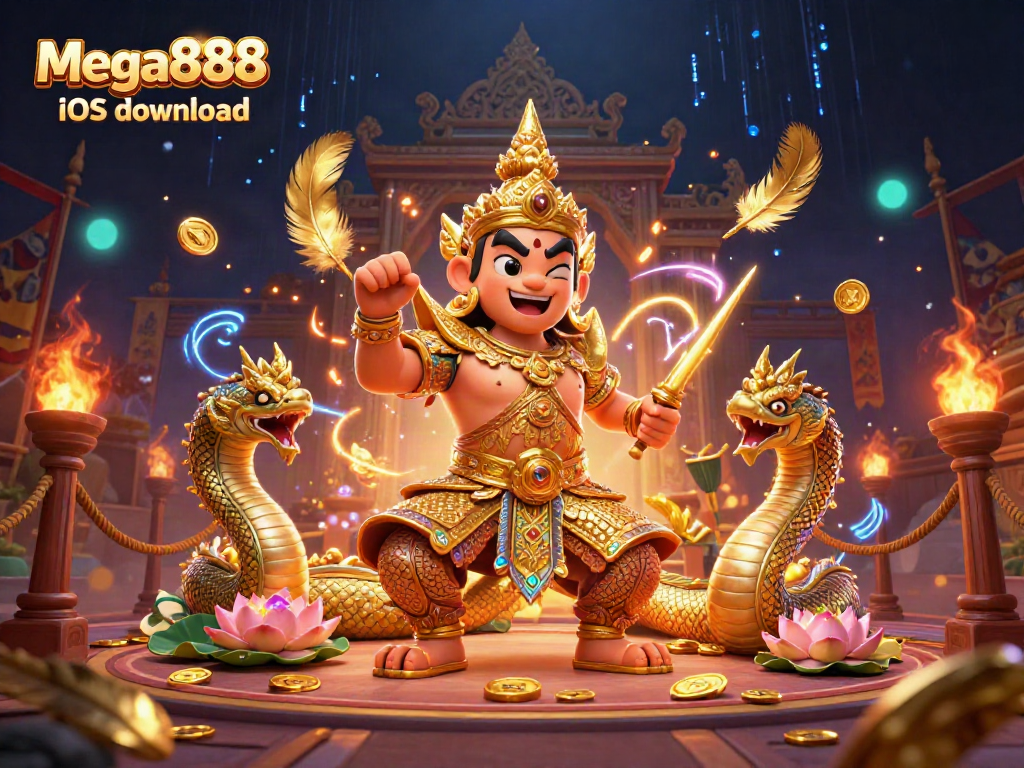 Explore the vibrant Mega888 iOS download scene with animated guardians and casino elements.