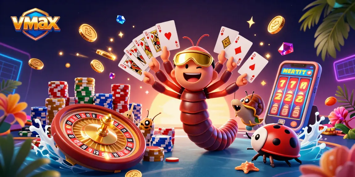 Experience vmax at the casino with an exciting dealer fanning cards amidst chips and gems.