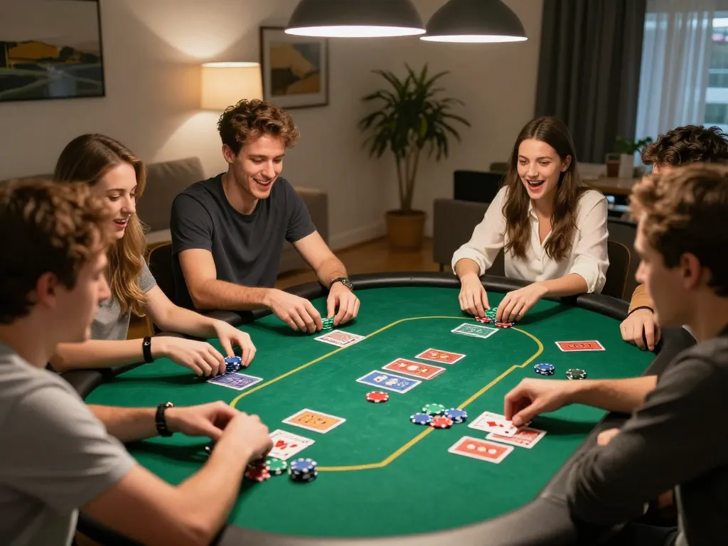 Players enjoy a fun poker night while using caricature Chatgpt for personalized game avatars.