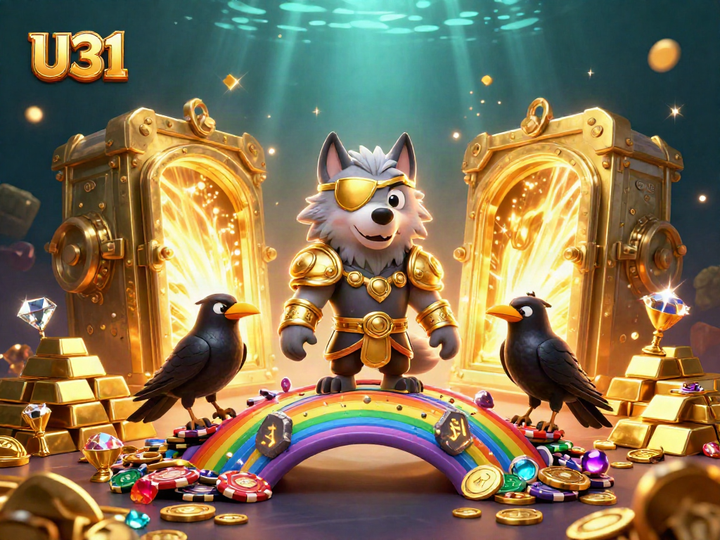 Experience excitement with U31's animated casino scene, featuring Norse mythology-inspired characters.