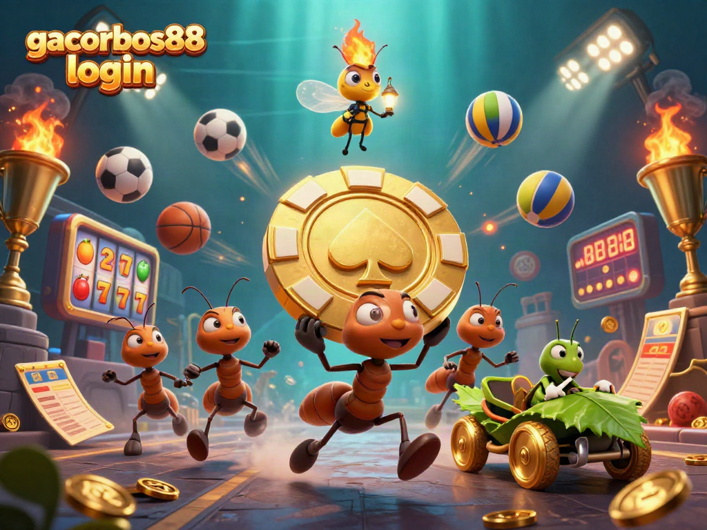 Experience gacorbos88 login with an exciting heist illustration showcasing animated characters in a casino environment.