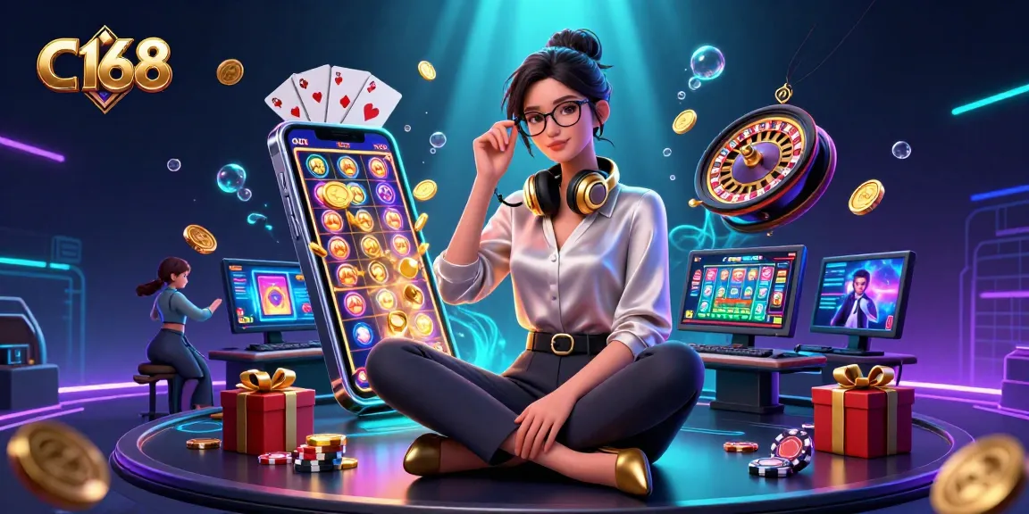 C168 engaging players as they spin exciting slot games amidst vibrant casino graphics