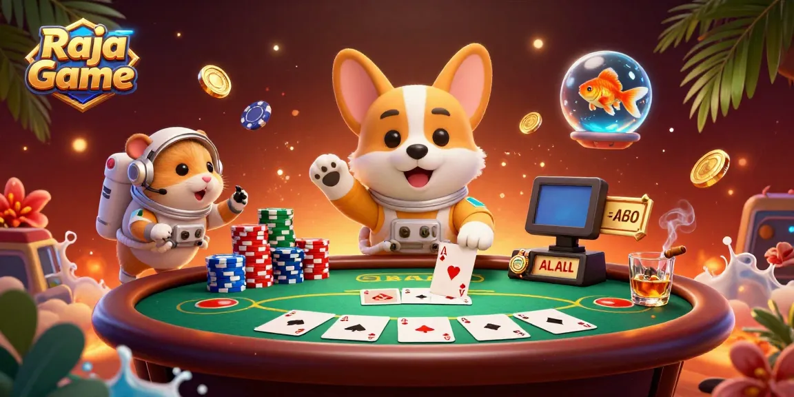 Experience the excitement of Raja Game with a vibrant 3D casino scene featuring animated characters and dynamic gaming elements.