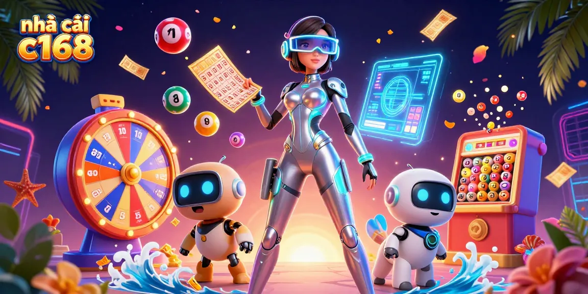 Experience the excitement of nhà cái c168 with vibrant lottery elements and a futuristic atmosphere.