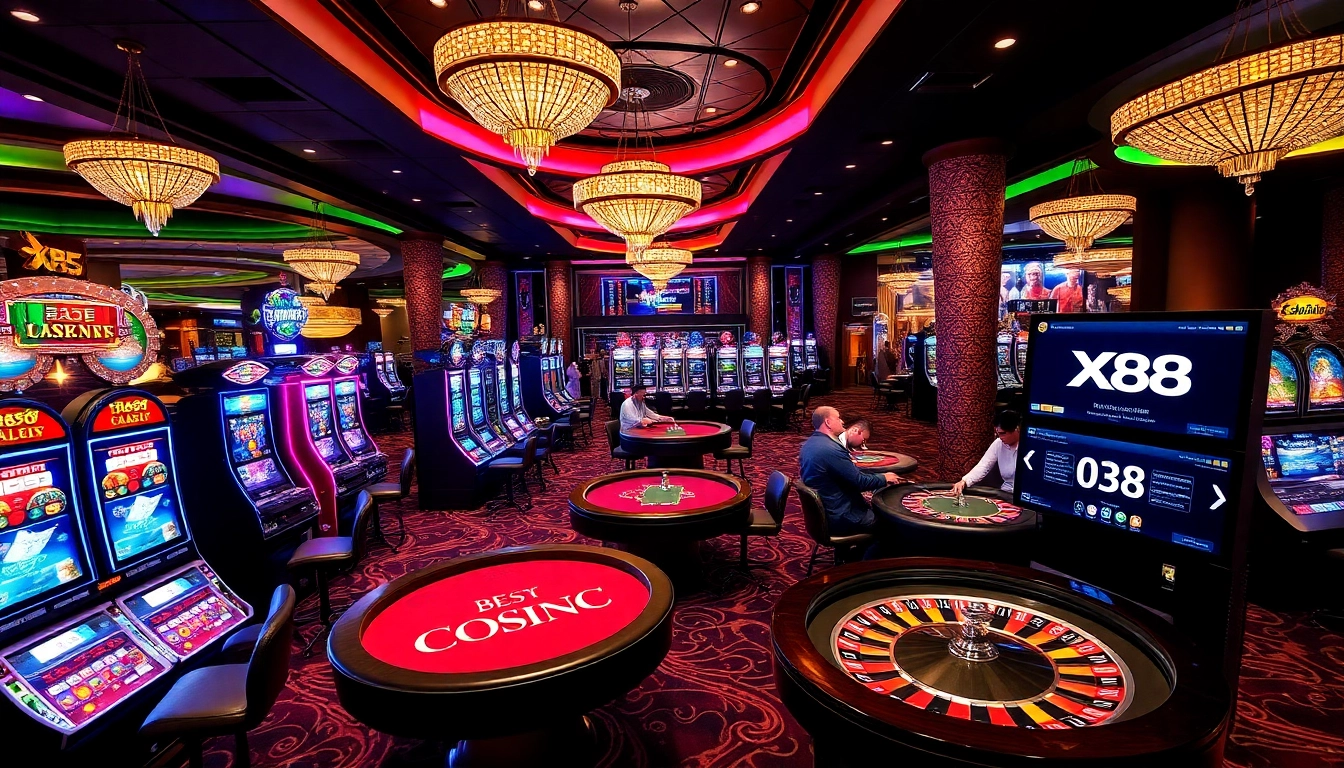 Experience the excitement of X88 casino gaming with dynamic players and vibrant slot machines.