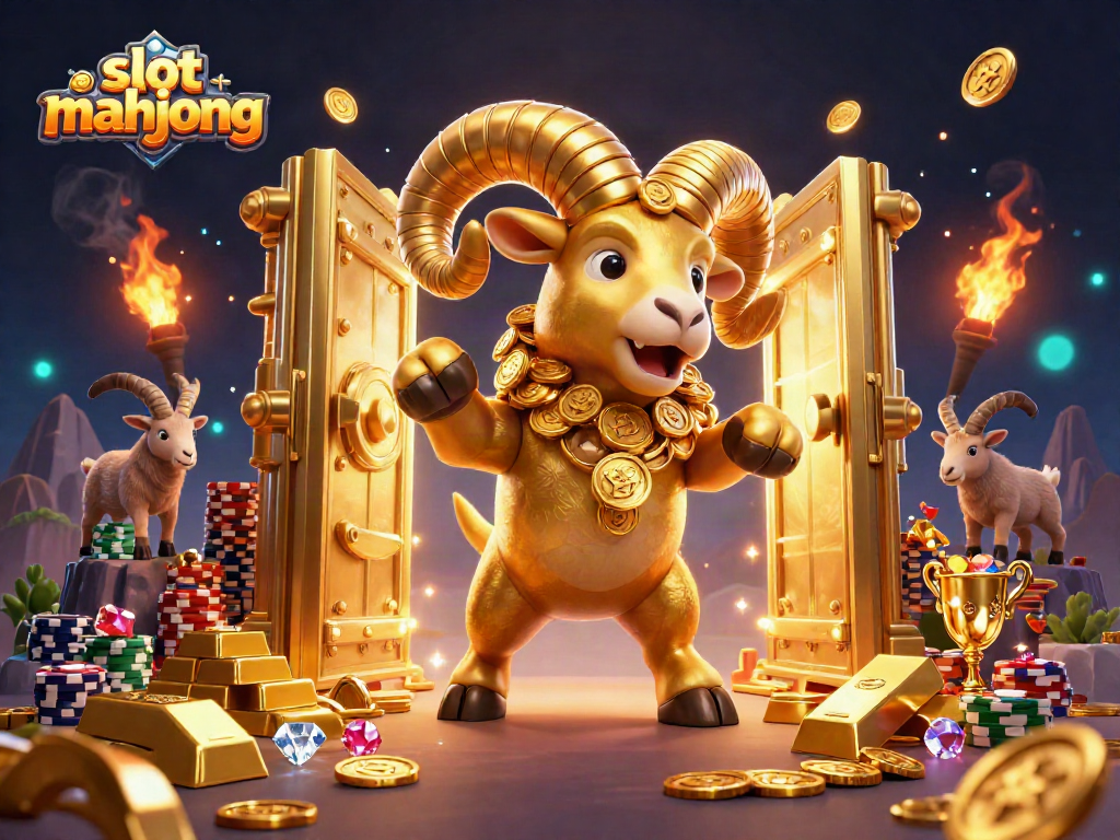 Experience thrilling wins in slot mahjong with the golden ram charging at the jackpot!