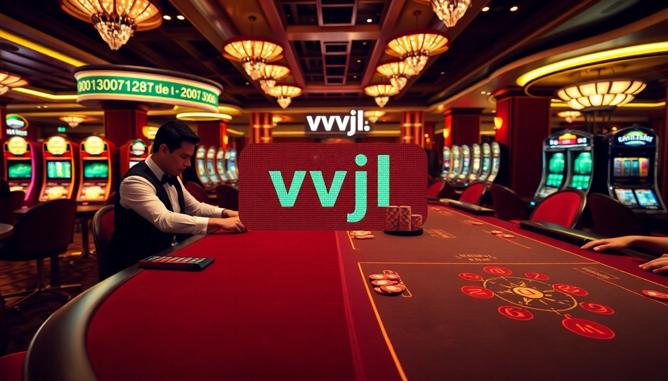 Players at a vibrant vvjl casino table actively engaging in high-stakes gambling with cards.