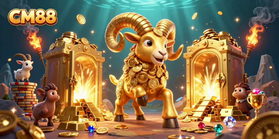 Experience the thrill of winning with CM88's stunning 3D casino illustration featuring golden treasures.