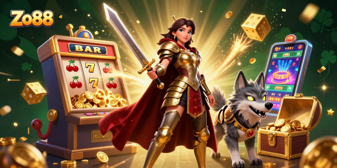 Experience the thrill of winning at Zo88 with vibrant slot games and dynamic characters in a captivating casino scene.