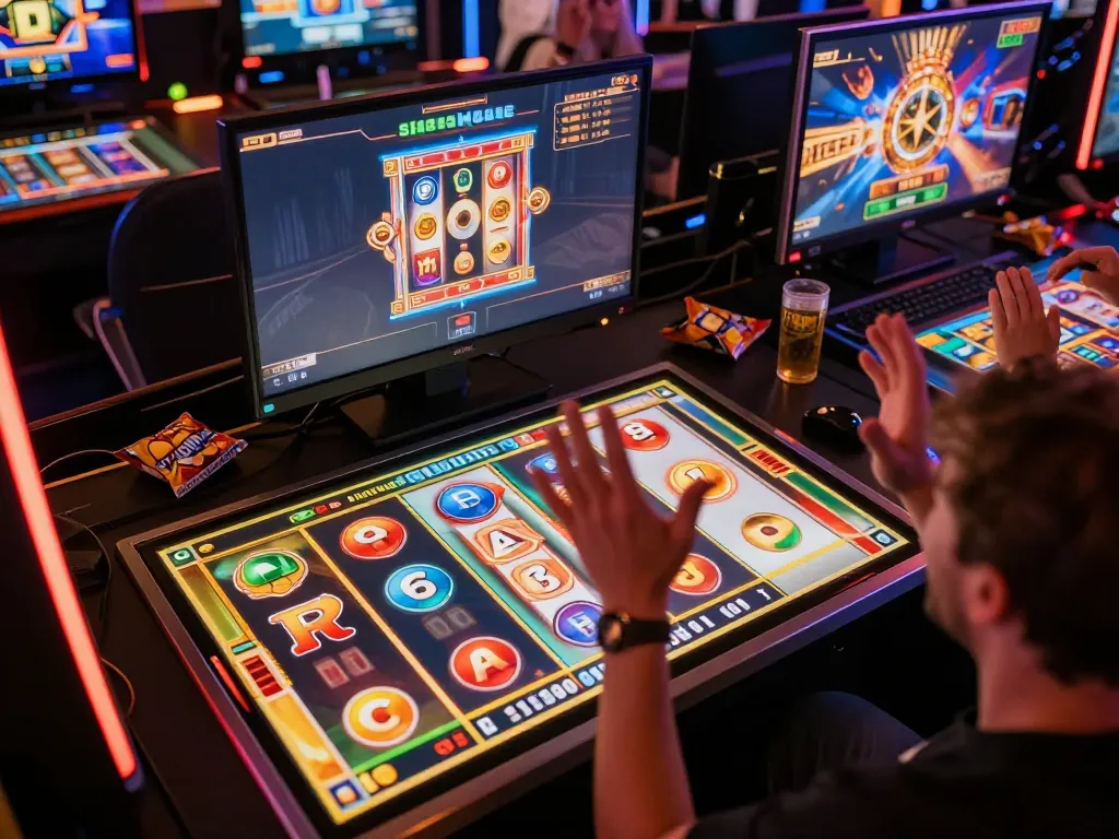 Pemain merayakan kemenangan besar di mesin slot selama sesi permainan online yang menarik.