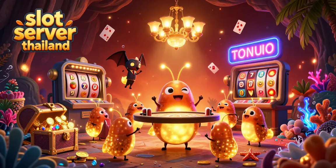 Engage in the thrill of slot server thailand at this vibrant, bioluminescent casino scene.
