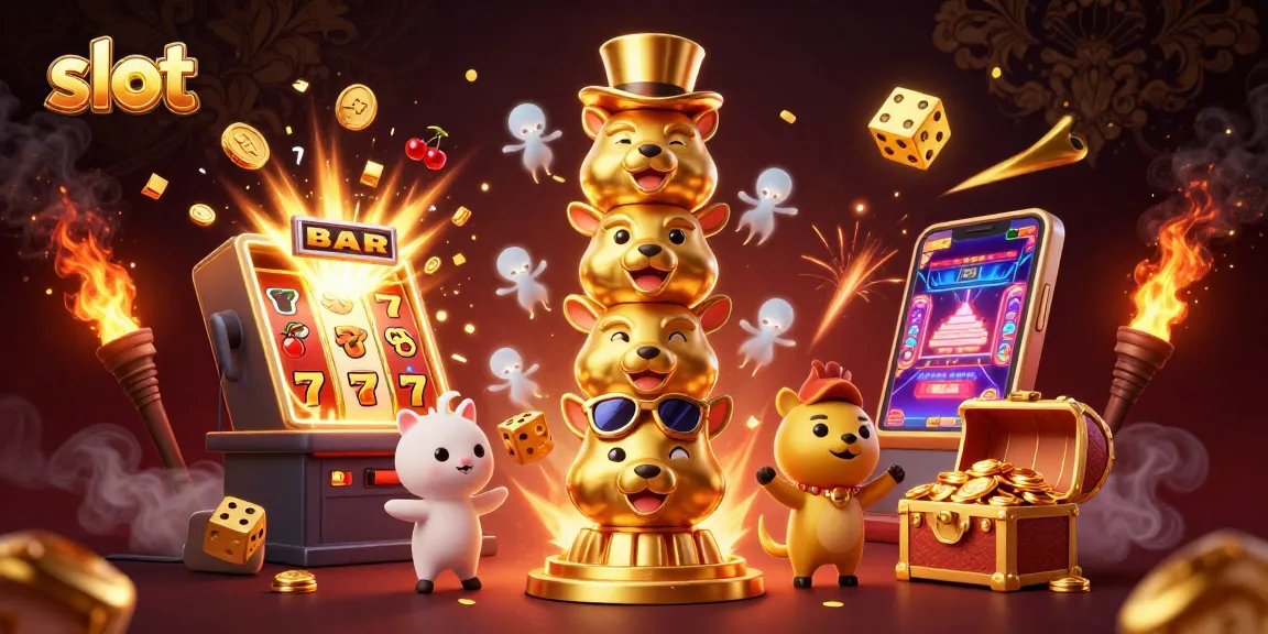 Putar slot yang memicu jackpot dengan simbol beruntung dan totem emas dalam ilustrasi 3D yang memukau