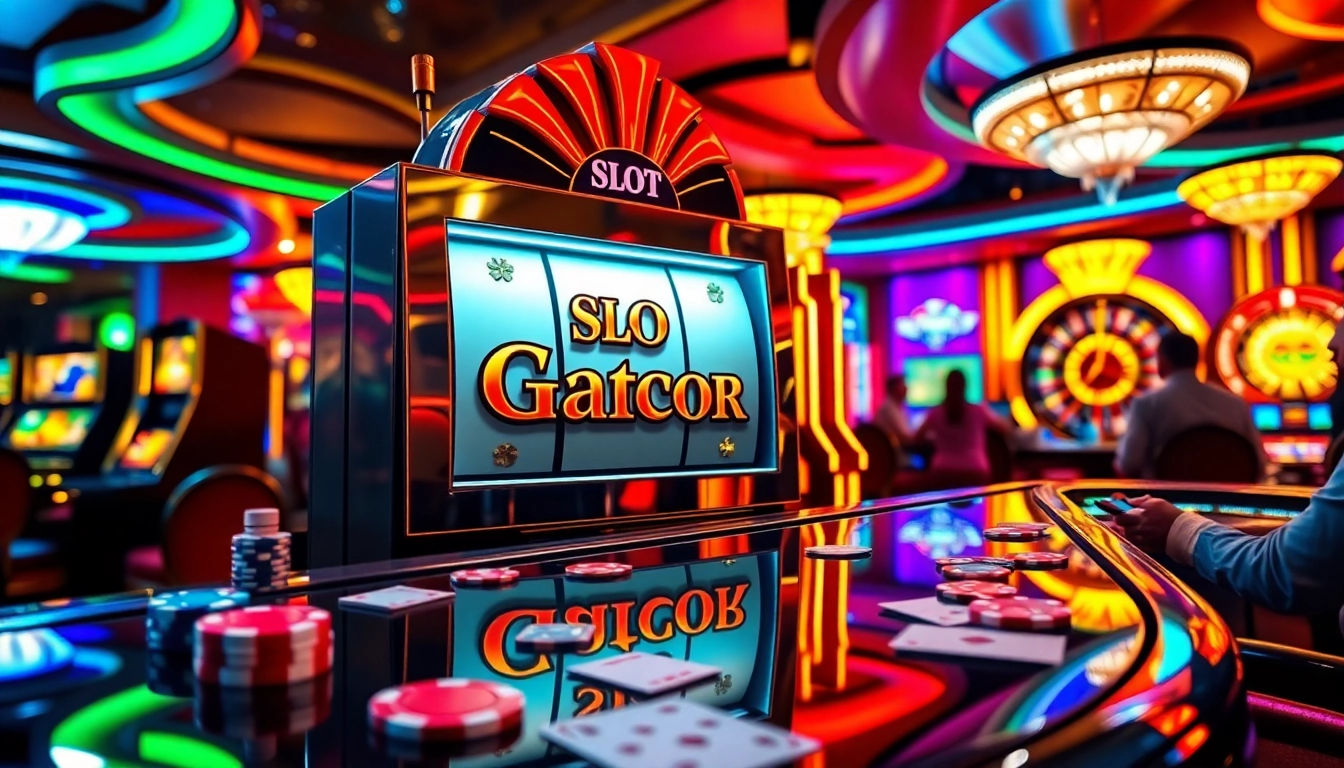 Gamblers celebrating wins on the Slot Gacor machine in a luxurious casino atmosphere.