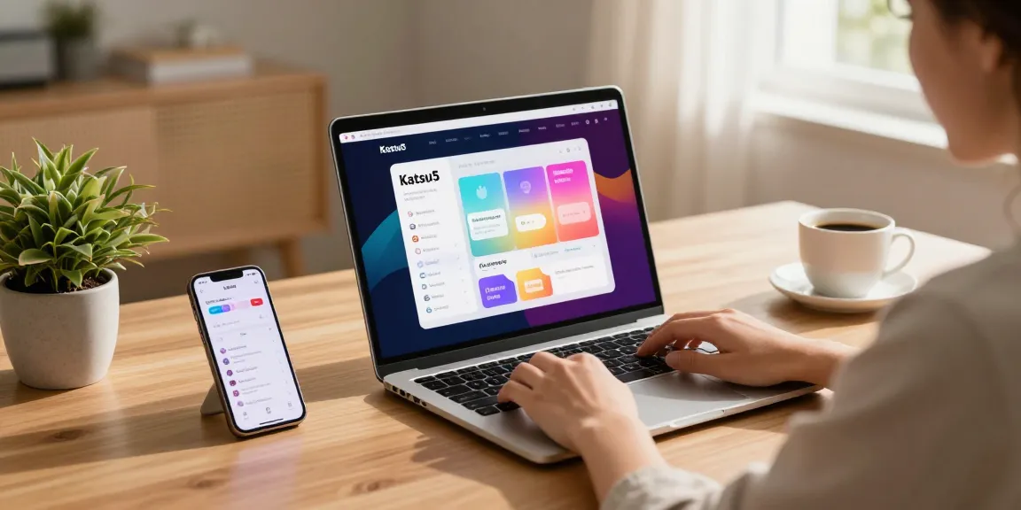 Pengguna menikmati platform hiburan online Katsu5 dengan tampilan interaktif di laptopnya.