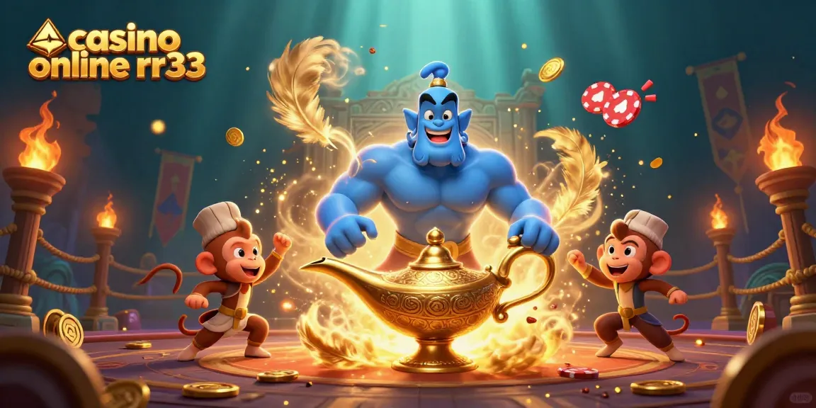 Experience dynamic gaming with casino online rr33 illustrated by a genie and magical elements.