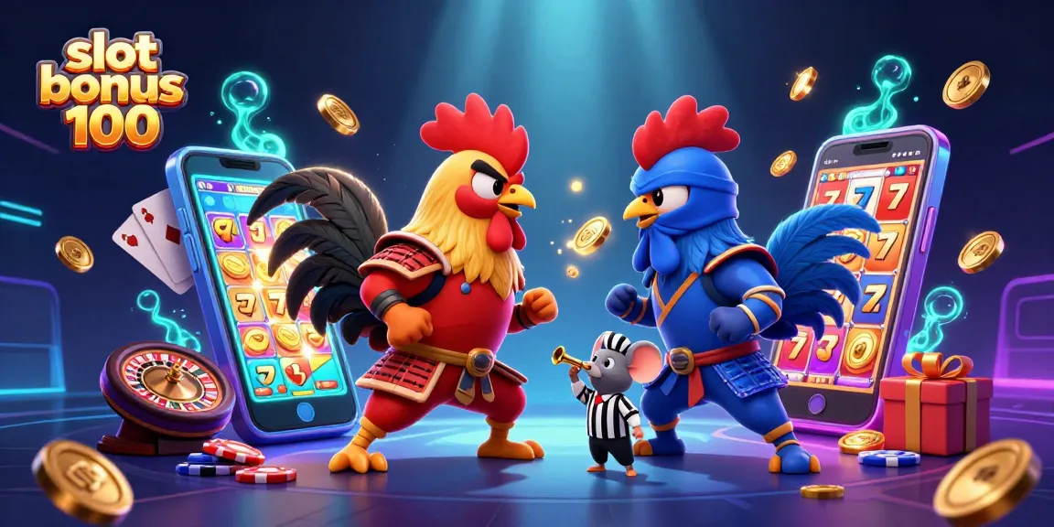 Engage with the exciting slot bonus 100 featuring fighting roosters and dynamic casino game elements.