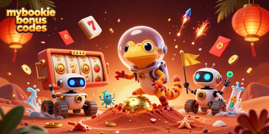 Experience the excitement of mybookie bonus codes illustrated with our Martian gecko and casino elements!