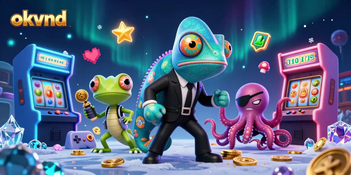 Engage with okvnd's gaming thrill in this illustrated casino scene full of colorful arcade machines and dynamic characters.